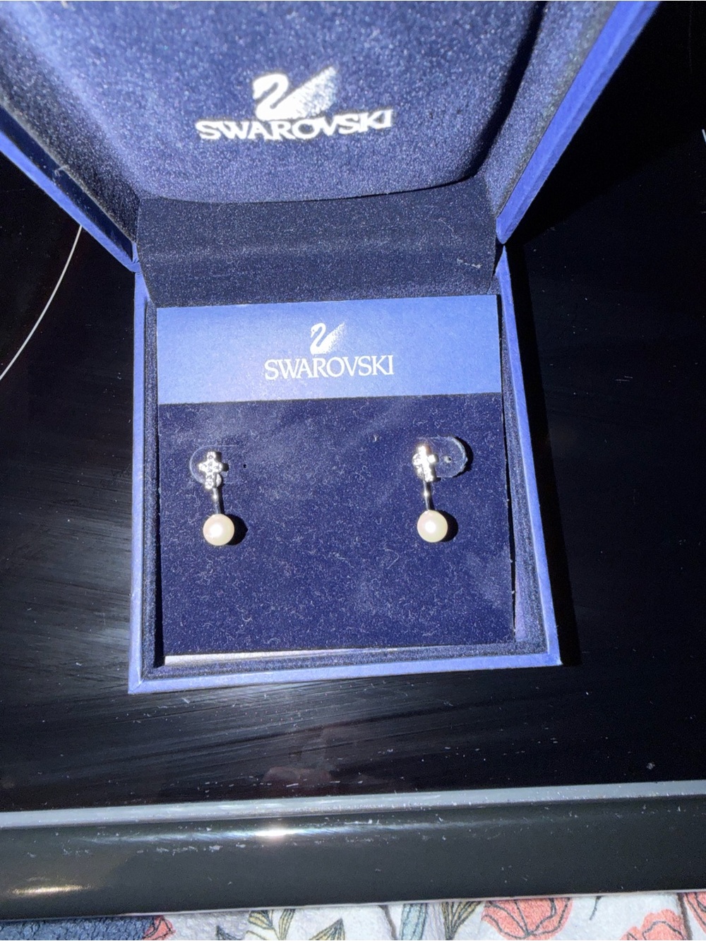 Swarovski Silver Pearl Drop Earrings with Clear Crystal Accent